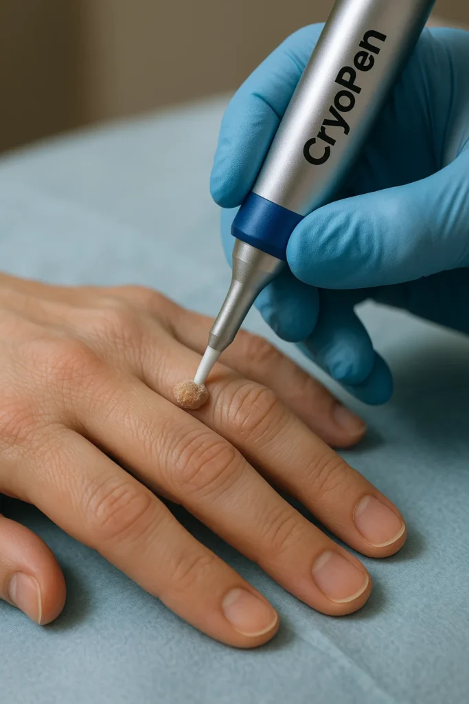 example of cryopen wart removal Winchmore Hill treatment on a persons finger