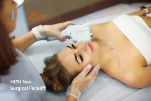Woman having Hi-Fu to reduce wrinkles Winchmore Hill.