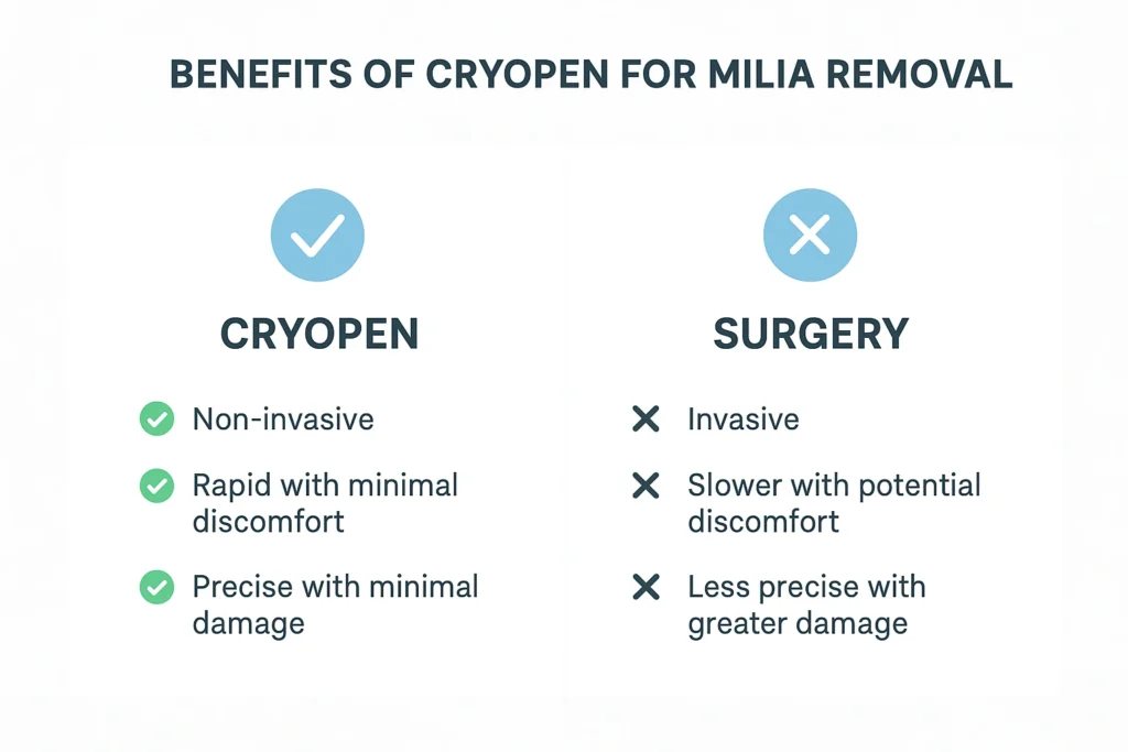 Benefits of cryopen for milia removal Winchmore Hill compared to surgical treatments.