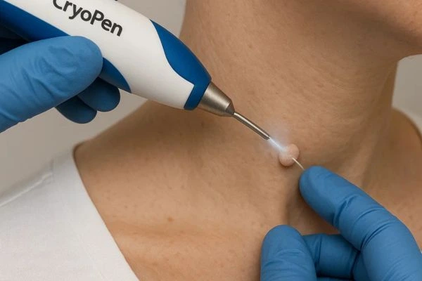 Person receiving cryotherapy Winchmore Hill for skin tag removal