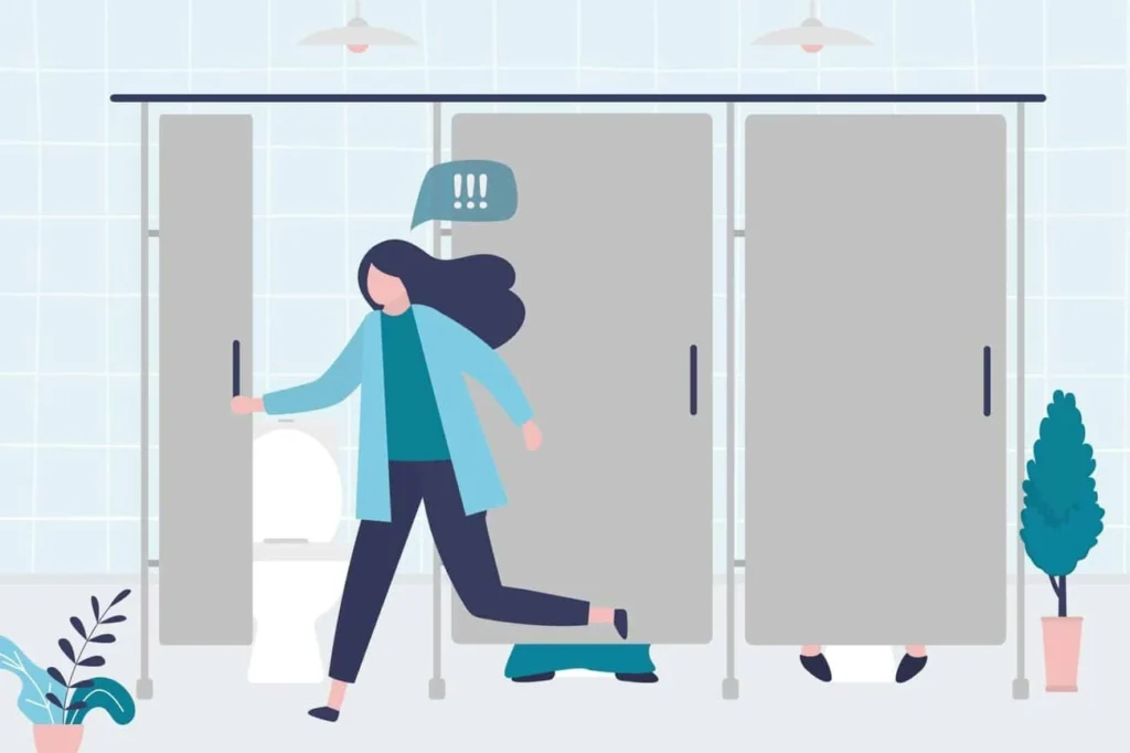 graphic of Urine incontinence Winchmore Hill woman running to the toilet.