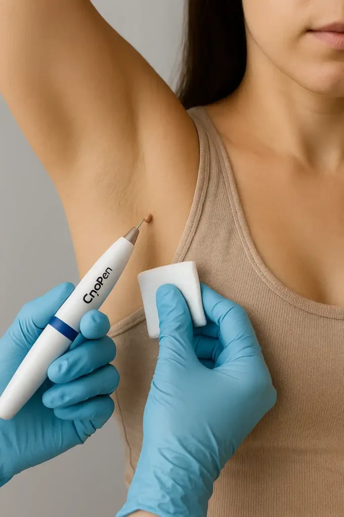 woman having cryopen to remove underarm skin tags Winchmore Hill
