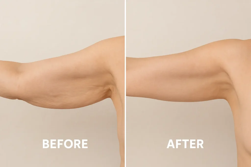 Picture of LA LIPO Winchmore Hill before and after results of skin tightening treatment on the upper arms.